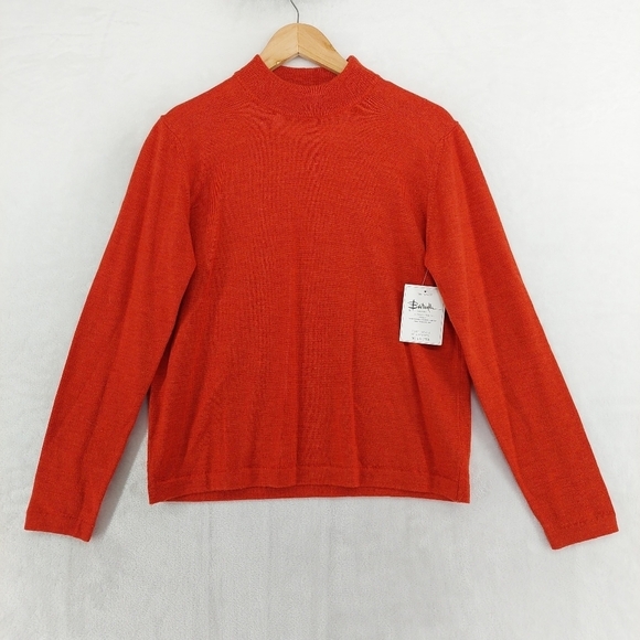 NEW Brandini WoolMark Merino Red Knit Mock Turtleneck Sweater P5586 - Picture 2 of 8